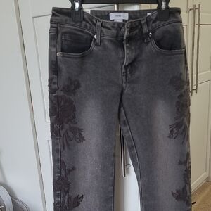 Forever21 Low Rise Flare Black Flower Embroidery.pants Inseam32" X 40 L Size24
